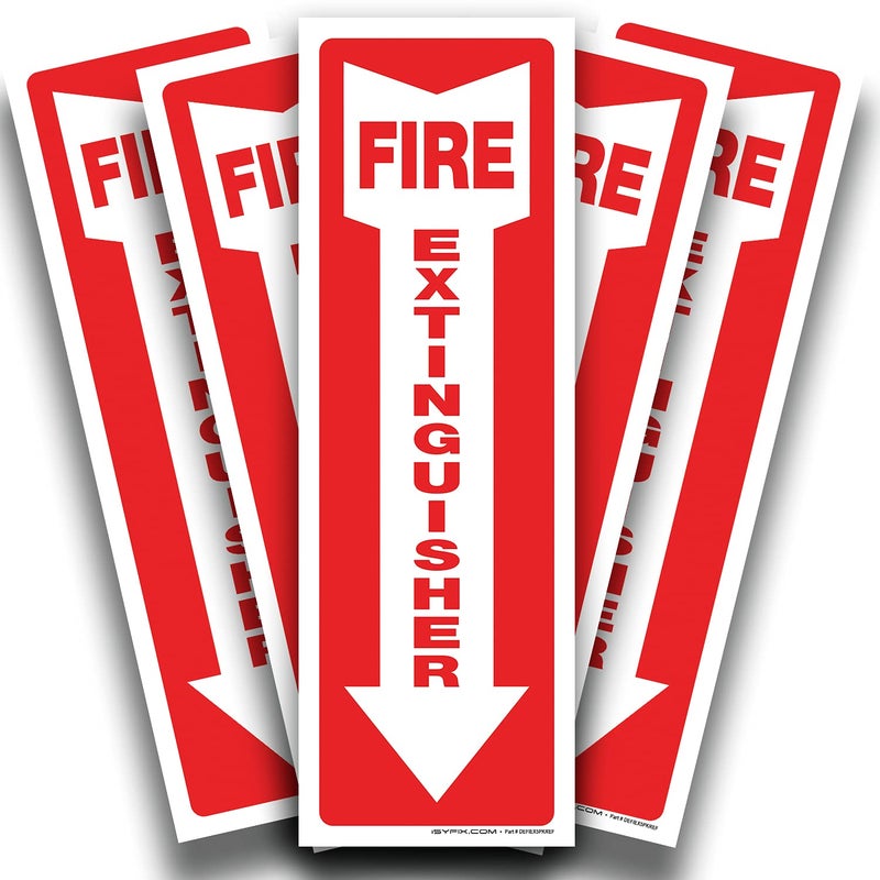 iSYFIX Fire Extinguisher Reflective Sticker Sign â€“ 5 Pack 4x12 â€“ Premium Self-Adhesive Vinyl, Laminated for Ultimate UV, Weather, Scratch, Water and Fade Resistance, Indoor and Outdoor - Image 1